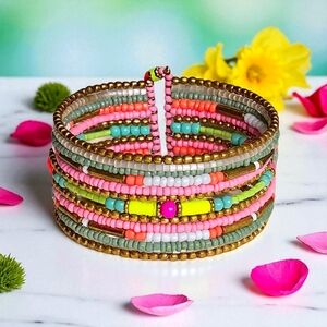 Boho Chic Indian Artisan🌷Neon-Pastel Beaded Handcrafted Stacked Bracelet